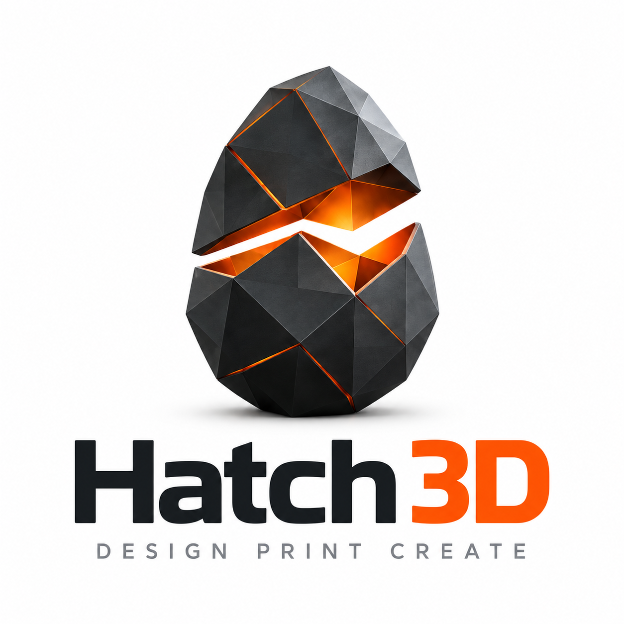 Hatch 3D faceted cracked egg logo with orange interior